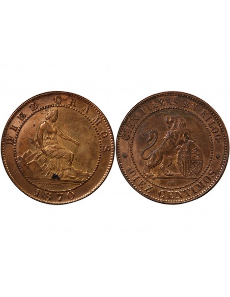 ESPAGNE, GOUVERNEMENT PROVISOIRE - 10 CENTIMOS 1870