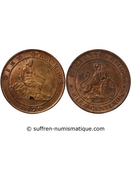 ESPAGNE, GOUVERNEMENT PROVISOIRE - 10 CENTIMOS 1870