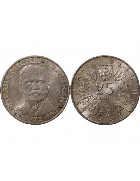 AUTRICHE - 25 SCHILLING ARGENT 1972 - CARL MICHAEL ZIEHRER
