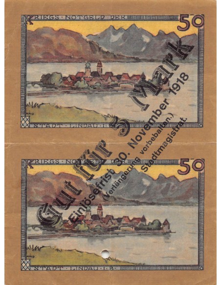 ALLEMAGNE, LINDAU - 2 x 50 PFENNIG 1918 - BON POUR 5 MARK