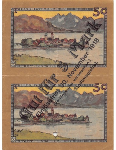 ALLEMAGNE, LINDAU - 2 x 50 PFENNIG 1918 - BON POUR 5 MARK