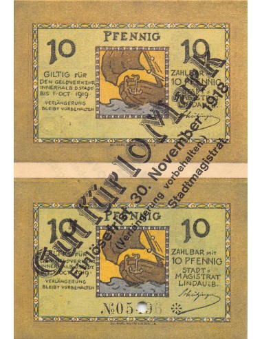 ALLEMAGNE, LINDAU - 2 x 10 PFENNIG 1918 - BON POUR 10 MARK
