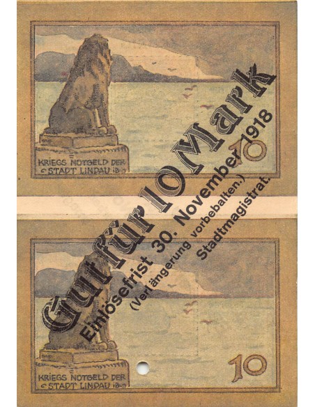 ALLEMAGNE, LINDAU - 2 x 10 PFENNIG 1918 - BON POUR 10 MARK