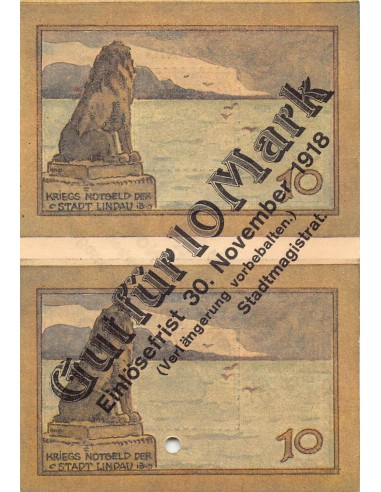ALLEMAGNE, LINDAU - 2 x 10 PFENNIG 1918 - BON POUR 10 MARK