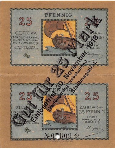 ALLEMAGNE, LINDAU - 2 x 25 PFENNIG 1918 - BON POUR 25 MARK