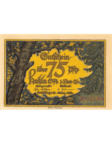 ALLEMAGNE, KAHLA - 75 PFENNIG 1922