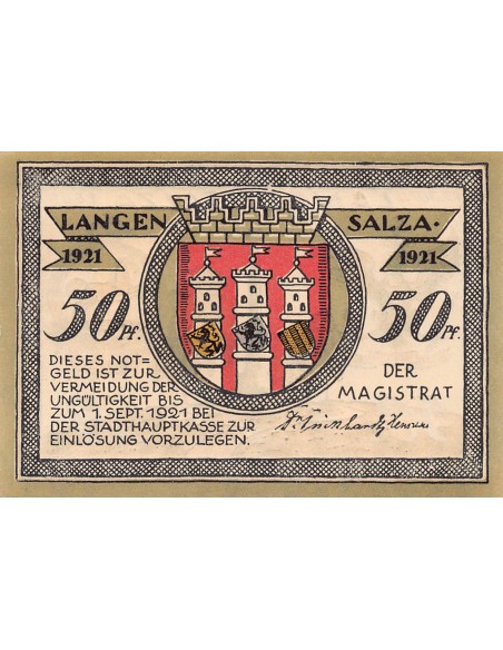 ALLEMAGNE, LANGENSALZA - 50 PFENNIG 1921