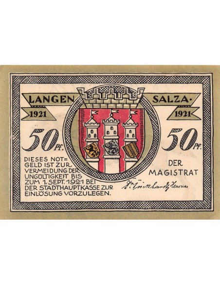 ALLEMAGNE, LANGENSALZA - 50 PFENNIG 1921