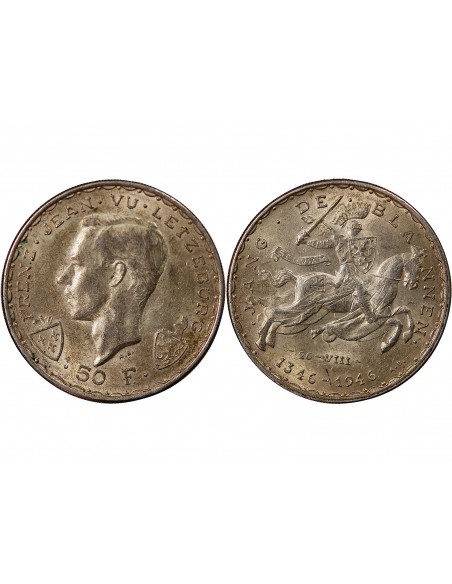 LUXEMBOURG, JEAN L'AVEUGLE - 50 FRANCS ARGENT 1946