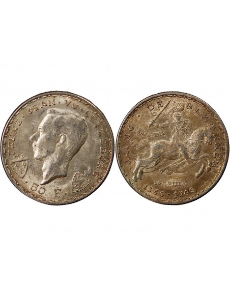 LUXEMBOURG, JEAN L'AVEUGLE - 50 FRANCS ARGENT 1946