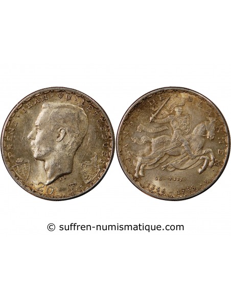 LUXEMBOURG, JEAN L'AVEUGLE - 20 FRANCS ARGENT 1946