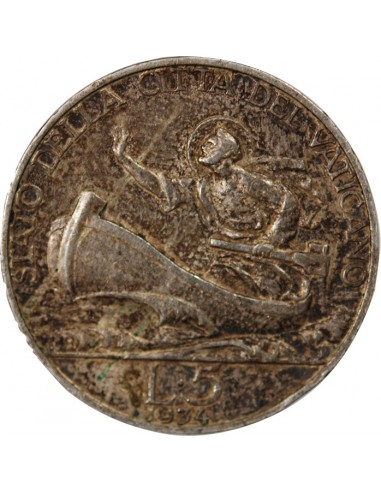 VATICAN, PIE XI - 5 LIRE ARGENT 1934