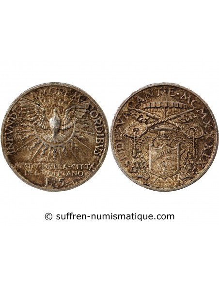 VATICAN, SIEGE VACANT - 5 LIRE ARGENT 1939