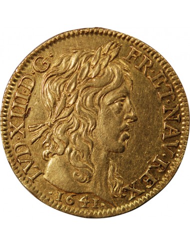 LOUIS XIII - LOUIS D'OR A LA MÈCHE LONGUE 1641 A PARIS