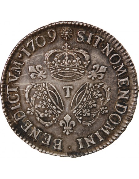 LOUIS XIV - ECU ARGENT AUX 3 COURONNES 1709 T NANTES
