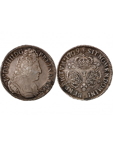 LOUIS XIV - ECU ARGENT AUX 3 COURONNES 1709 T NANTES