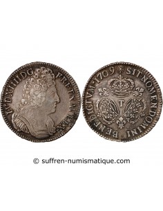 LOUIS XIV - ECU ARGENT AUX 3 COURONNES 1709 T NANTES