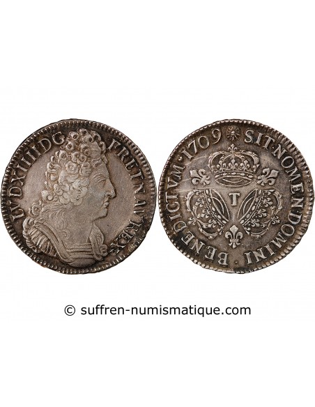 LOUIS XIV - ECU ARGENT AUX 3 COURONNES 1709 T NANTES