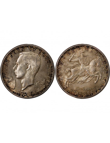 LUXEMBOURG, JEAN L'AVEUGLE - 100 FRANCS ARGENT 1946