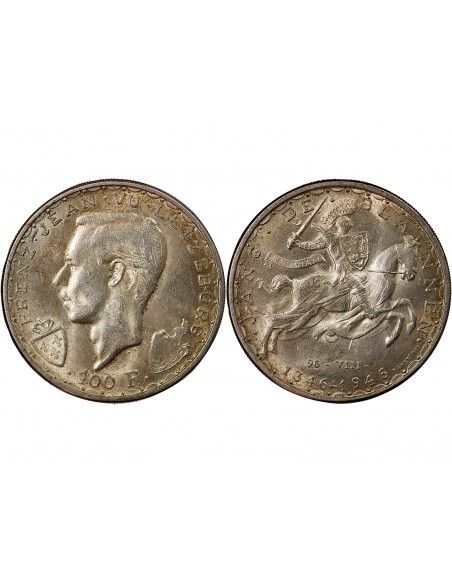 LUXEMBOURG, JEAN L'AVEUGLE - 100 FRANCS ARGENT 1946