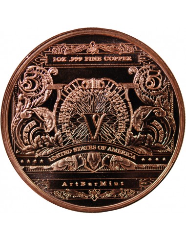 USA, CHEF INDIEN - 1 ONCE CUIVRE / 5 DOLLARS