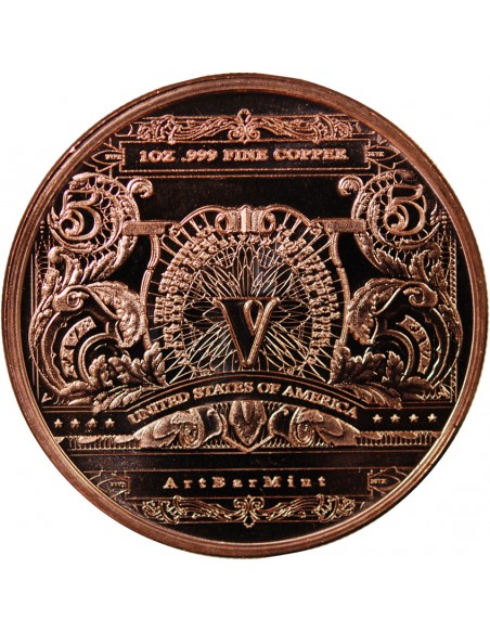 USA, CHEF INDIEN - 1 ONCE CUIVRE / 5 DOLLARS