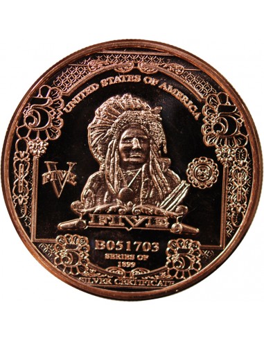 USA, CHEF INDIEN - 1 ONCE CUIVRE / 5 DOLLARS