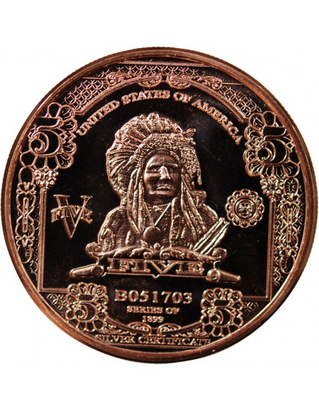 USA, CHEF INDIEN - 1 ONCE CUIVRE / 5 DOLLARS