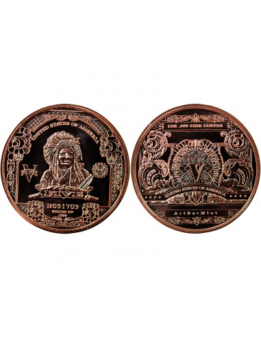 USA, CHEF INDIEN - 1 ONCE CUIVRE / 5 DOLLARS