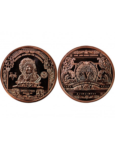 USA, CHEF INDIEN - 1 ONCE CUIVRE / 5 DOLLARS