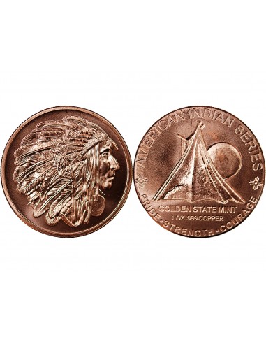 USA, TETE CHEF INDIEN - 1 ONCE CUIVRE