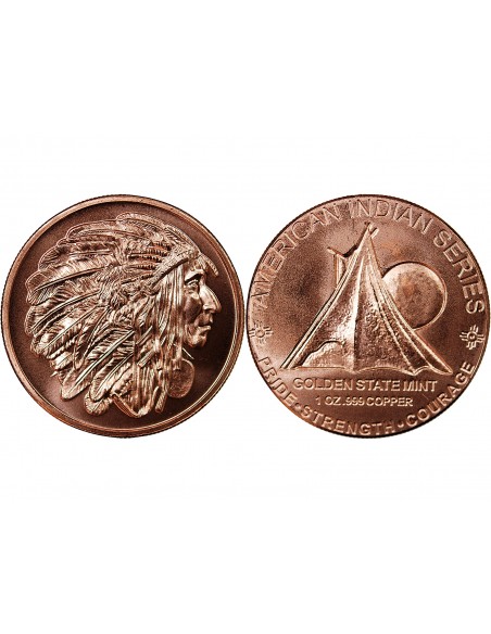 USA, TETE CHEF INDIEN - 1 ONCE CUIVRE
