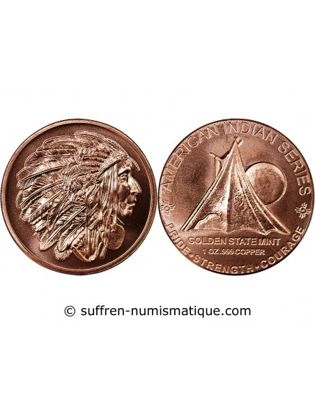 USA, TETE CHEF INDIEN - 1 ONCE CUIVRE