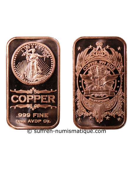 USA, LINGOT SAINT-GAUDENS - 1 ONCE CUIVRE