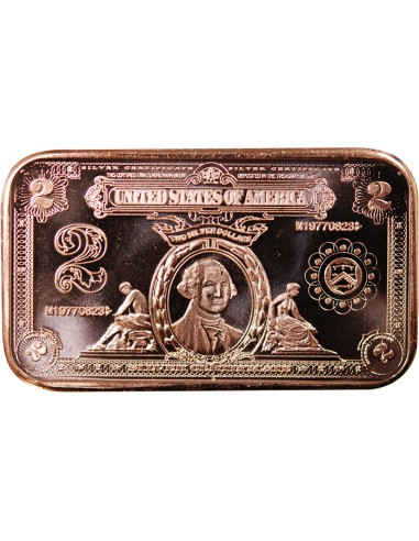 USA, LINGOT 2$ WASHINGTON - 1 ONCE CUIVRE