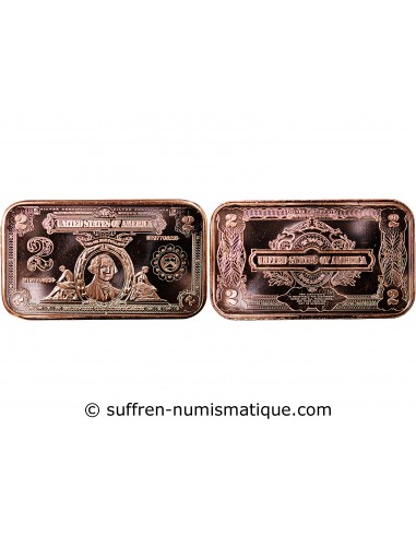 USA, LINGOT 2$ WASHINGTON - 1 ONCE CUIVRE
