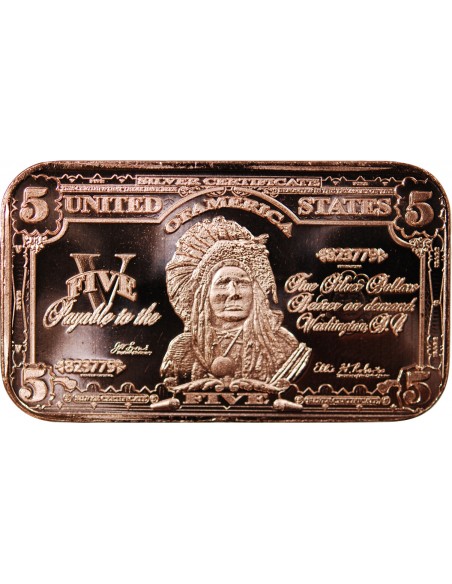 USA, LINGOT 5$ CHEF INDIEN - 1 ONCE CUIVRE