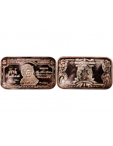 USA, LINGOT 5$ CHEF INDIEN - 1 ONCE CUIVRE