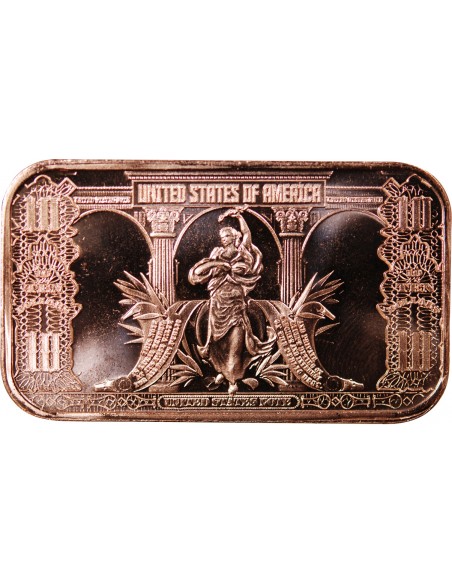 USA, LINGOT 10$ BISON - 1 ONCE CUIVRE