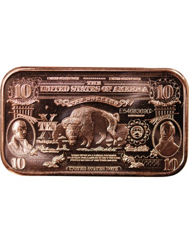 USA, LINGOT 10$ BISON - 1 ONCE CUIVRE