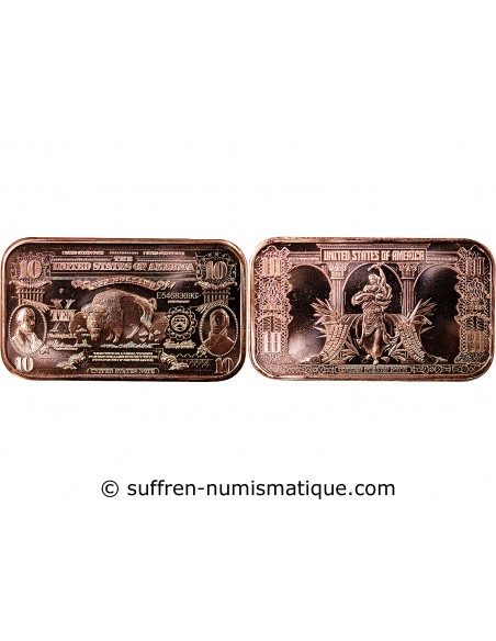 USA, LINGOT 10$ BISON - 1 ONCE CUIVRE