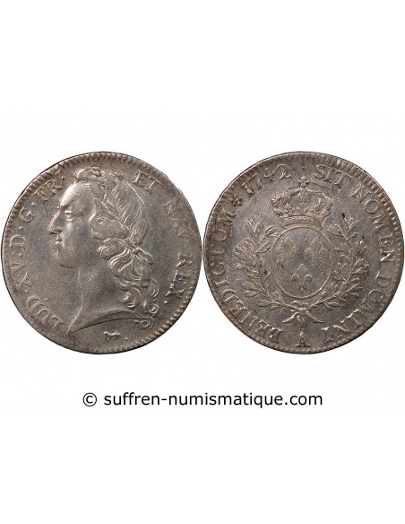 LOUIS XV - ECU AUX BRANCHES D'OLIVIER 1742 A PARIS