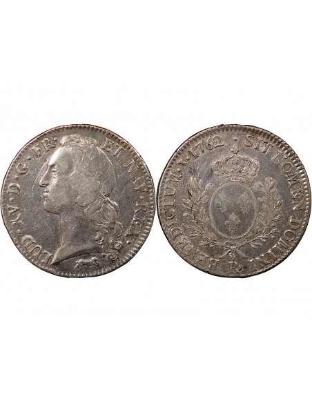 LOUIS XV - ECU AUX BRANCHES D'OLIVIER 1762 R ORLEANS