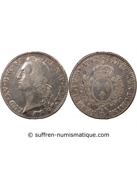 LOUIS XV - ECU AUX BRANCHES D'OLIVIER 1762 R ORLEANS