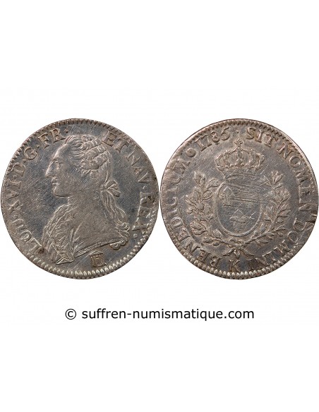 LOUIS XVI - ÉCU ARGENT AUX BRANCHES D'OLIVIER 1785 K BORDEAUX