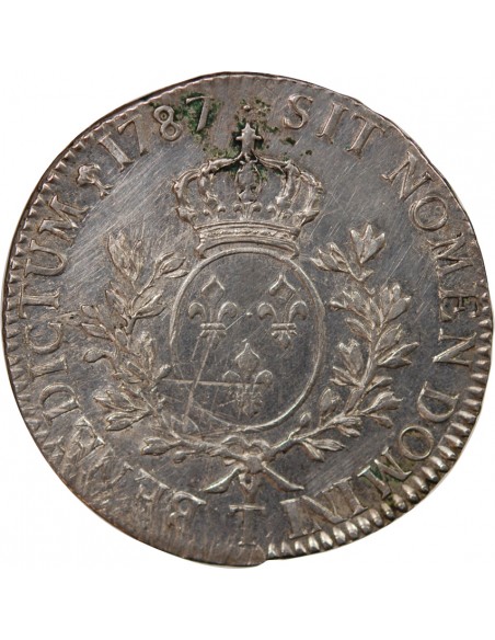 LOUIS XVI - ÉCU ARGENT AUX BRANCHES D'OLIVIER 1787 T NANTES - R3