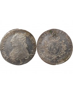LOUIS XVI - ÉCU ARGENT AUX BRANCHES D'OLIVIER 1787 T NANTES - R3 2