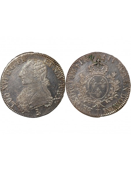 LOUIS XVI - ÉCU ARGENT AUX BRANCHES D'OLIVIER 1787 T NANTES - R3