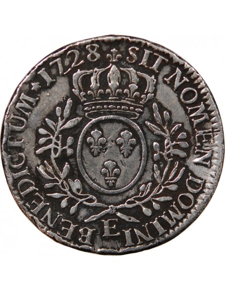 LOUIS XV - ECU AUX BRANCHES D'OLIVIER 1728 E TOURS