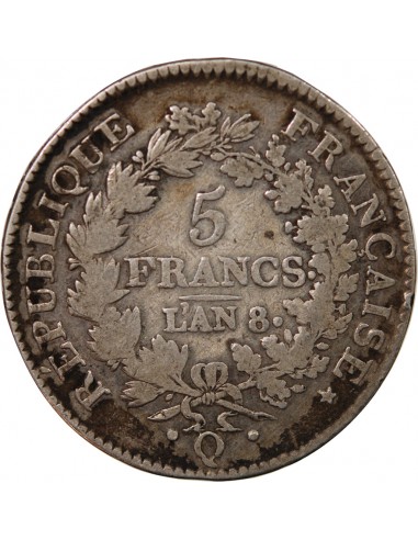 UNION et FORCE, DIRECTOIRE - 5 FRANCS AN 8 Q PERPIGNAN